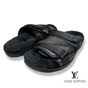 ★ 17 正規品 LOUIS VUITTON ルイヴィトン ホノルルライン ミュール ファーサンダル モノグラム エクリプス レザー シューズ メンズ