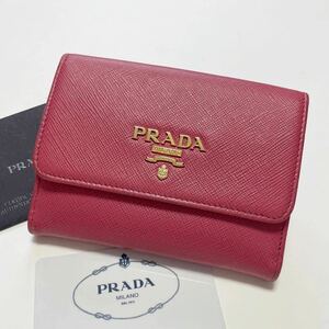 ★PRADA プラダ 折り 財布 Wホック レザー ピンク【鑑定済み 本物保証】