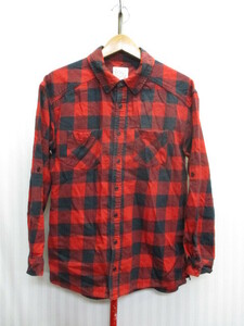 Billabong　ビラボン　ネルシャツ　メンズL　５分袖可能　黒赤ブロックチェック柄シャツ　フランネルシャツジャケット　長袖シャツ　05234