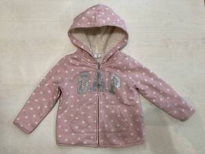 babyGap COZY FZ HD DOT PRINT S/355010-10 2years toddler USED Full Zip Hoodie ドット フーディー ボア パーカー ベビー ギャップ