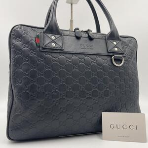 1円【極美品】グッチ GUCCI グッチシマ 黒 ウェブループ シェリーライン ビジネスバッグ 書類カバン ブリーフケース A4収納可 322079