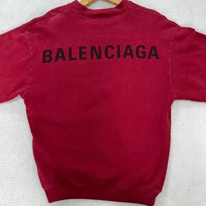 【最高峰】 BALENCIAGA バレンシアガ メンズ トレーナー スウェット バックロゴ レッド 赤 ビッグロゴ デムナ期 オーバーサイズ L相当