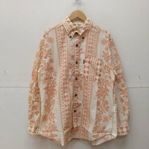 古着 Bloom Beach wear長袖 アロハシャツ シャツ、ブラウス シャツ、ブラウス L 白 / ホワイト X 橙 / オレンジ