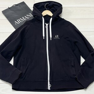 極美品/Lサイズ●アルマーニ エクスチェンジ パーカー フード ジャケット ARMANI EXCHANGE ダブルジップ ストレッチ AXロゴ 背面ロゴ 黒白