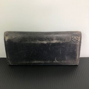 ロエベ　LOEWE ロングウォレット 長財布 レザー カードケース 財布 小銭入れ　ブラック系×ブルー系　ダメージあり