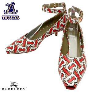 ★ほぼ美品★ BURBERRY バーバリー　アンクルベルトパンプス　オープントゥ　4500521028　TAWNY　サイズ37　中古A【辻屋質店A2228】