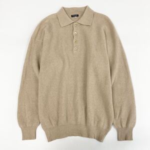 Ll16《カシミヤ100%》GIORGIO ARMANI ジョルジオアルマーニ ニットポロシャツ リブニット 52 XL相当 ベージュ メンズ 紳士服