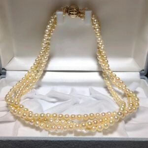 【3連 ベビーあこや】アコヤ真珠 5.0-5.5mm 43.5cm ホワイト ネックレス 本真珠 アクセサリー pearl あこや パール