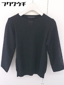 ◇ green label relaxing UNITED ARROWS ウール ニット 切替 七分袖 セーター カットソー サイズ38 ブラック レディース