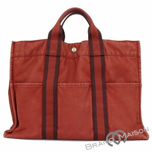 Bランク【エルメス】フールトゥMM/ハンドバッグ/ボルドー/コットンキャンバス/レディース/HERMES