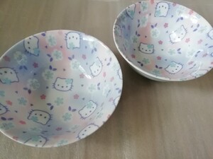 即決あり☆なでしこ はろう きてぃ どんぶり 2個☆1999年物☆ボウル 丼 食器 陶器☆サンリオ ハローキティ