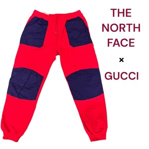 美品　GUCCI×THE NORTH FACE グッチ×ザノースフェイス コラボ スウェットパンツ 赤 紺 レッド ネイビー コットン100 L メンズ M4L021