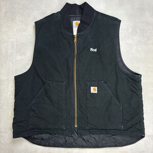 超希少 Carhartt カーハート 07年製 00s ダックベスト キルティング ブラック 刺繍 企業 両面刺繍 XLサイズ相当 中綿 90s メキシコ製