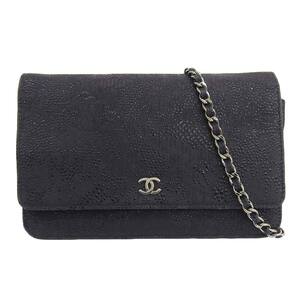 シャネル CHANEL チェーンウォレット ショルダーバッグ レザー ブラック レディース 18番台 4421