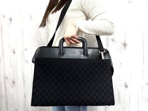 極美品 新品同様 GUCCI グッチ GGキャンバス ビジネスバッグ ショルダーバッグ バッグ キャンバス×レザー 黒 A4収納可 2WAY メンズ 79621