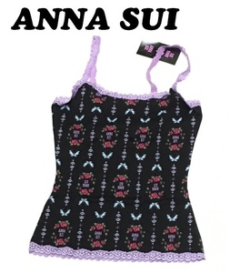 【ANNA SUI】(NO.0335)アナスイ キャミソール　インナー　Mサイズ　薔薇＆ロゴ柄　ブラック地　未使用