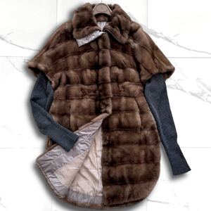 至極の逸品★ BRUNELLO CUCINELLI ブルネロクチネリ ミンクコート リアルファー 毛皮 キルティング ダウン 袖切替 中綿 ニット Mサイズ