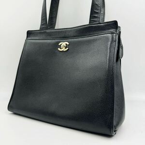 1円 【極美品】 CHANEL シャネル トートバッグ ターンロック ココマーク キャビアスキン レザー 黒 ブラック シール有 エグゼクティブ