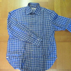 LUIGI BORRELI ルイジボレリ グラフチェックシャツ ネイビー・ブルー・白 サイズ16/41→日本サイズL 美品