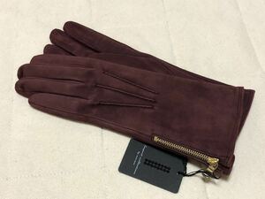 398新品羊革レザースエードファスナーデザイン手袋イタリア製
