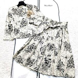 新品同様★最高峰白タグ★MaxMara★夏のリネン生地★トワルドジュイ柄★花柄セットアップ★大きいサイズL★ワンピース マックスマーラ