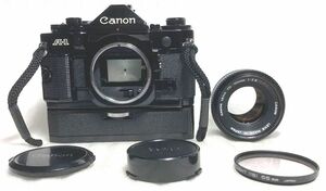 ★完動・かなり綺麗★Canon A-1 ボディ＋Canon FD 100mm F2.8 S.S.C. レンズセット Canon POWER WINDER A 等付属 付属品多数