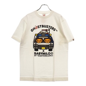 アベイシングエイプ ×GHOSTBUSTERS ゴーストバスターズ Ecto-1 マイロ カー フロントプリント クルーネックコットン半袖Tシャツ ホワイト