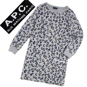 ◆A.P.C. レオパード柄スウェットチュニックワンピース sizeXS グレー アーペーセー プルオーバー