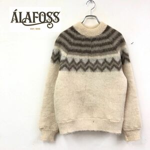 1N1743-K◆アイスランド製 Alafoss icewool 長袖ノルディックニットセーター◆sizeS オフ白 ウール100% 厚手 クルーネック カジュアル