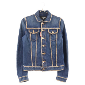 DSQUARED2 ディースクエアード チェーンディテール クロップ デニムジャケット S75AM0866-S30595 インディゴ レディース