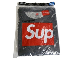 L■2020AW■Supremeシュプリーム■Hanes Thermal Crewヘインズサーマルクルーネック 1pack/一枚/総柄/ロンTEE/LS/長袖Tシャツ/スウェット黒