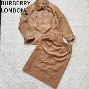 【美品】BURBERRY LONDON　バーバリーロンドン セットアップ ジャケット　スカート シャドーチェック ブラウン　大きいサイズ　13　44　XL