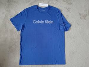 新品未使用！ カルバンクライン メンズ ロゴ Tシャツ 袖CKロゴ Lサイズ ブルー 青 半袖 カットソー Calvin Klein