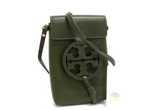 1円 ■極美品■ TORY BURCH トリーバーチ ミラー ナノ レザー クロスボディ ショルダーバッグ ポシェット レディース カーキ系 FE7124