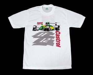 【新品同様】90s Team castrol Lotus 両面プリント Tシャツ Sサイズ程度 カストロール レーシング F1 ロータス107 HITACHI