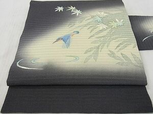 平和屋2■夏物　九寸名古屋帯　絽縮緬　作家物　翡翠　カワセミ　逸品　DAAE7027ea