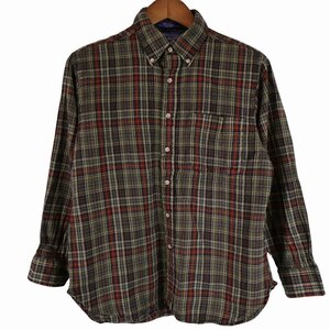 90年代 PENDLETON ペンドルトン ウール 長袖シャツ 防寒 ボタンダウン チェック柄 ブラウン (ユース L) 中古 古着 O4739