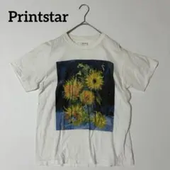 プリントスター【S】プリントTシャツ ひまわり 絵画 ストレッチ性 クルーネック