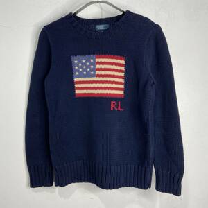 送料無料☆RalphLauren☆ラルフローレン☆子供用☆星条旗ニット☆RL☆セーター☆ネイビー☆ジュニアサイズM☆D23