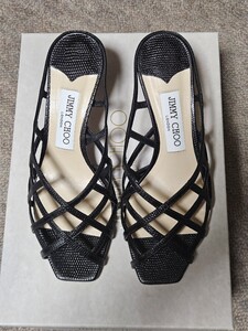 JIMMY CHOO　ジミーチュウ　サンダル　EU36.5 23.5cm ブラック　ヒール高約6.5cm　試着のみ　店頭陳列品　実使用無し