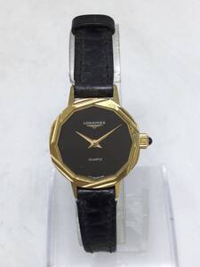 RR85★【QZ/不動品】LONGINES ロンジン ブラック文字盤 ゴールドカラー 2針 腕時計 現状品