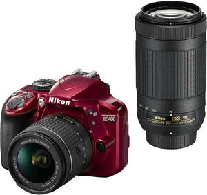 Nikon デジタル一眼レフカメラ D3400 ダブルズームキット レッド D3400WZRD(中古品)