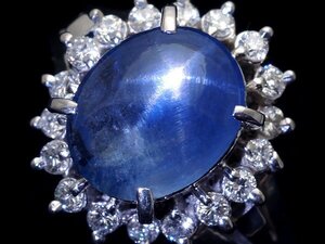 1円～【ジュエリー極】非加熱保証 大粒良質非加熱スターサファイア3.28ct＆良質ダイヤ0.31ct 高級Pt900リング k9395orlm【送料無料】