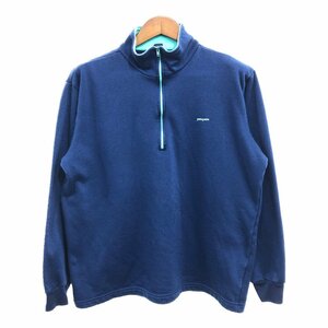 90年代 USA製 patagonia パタゴニア capliene ハーフジップ フリースジャケット アウトドア ネイビー (メンズ X-LARGE) 中古 古着 Q0624