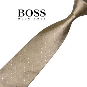 ★ドット柄★HUGO BOSS★高級ネクタイ ライトベージュ系 ヒューゴボス シルク USED プレス済み ネコポス可 t1035