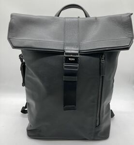 【極美品 希少】TUMI トゥミ リュック バックパック ビジネスバッグ クレドラン ロールトップ メンズ レザー 本革 黒 ブラック A4 大容量 