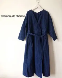 chambre de charme◆ストライプ コート ワンピース ネイビー