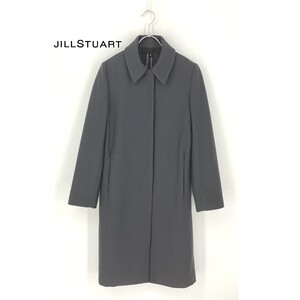 B0095/美品 裏地無し JILL STUART ジルスチュアート ウール スナップボタン 比翼 ロング ステンカラーコート P M程 灰色 レディース