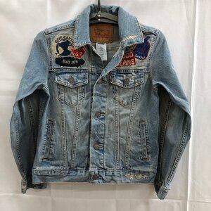 A145 　リーバイス　S アメリカ古着　コットン　デニムジャケット　刺繍　ブルー系　LEVIS キッズサイズ　128cm～140cm