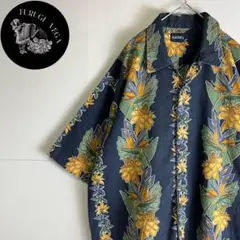 【3点¥10000】アロハシャツ　puritan　ライン柄　花　リーフ　古着